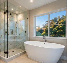 Freestanding tub & shower — digitally staged presentation